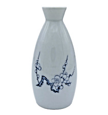 Vintage Japanese Sake Bottle Oriental Japan 5 in White with Blue Flowers-A28 picture