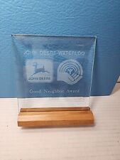 Vintage Rare 1995 John Deere Good Nieghbor Award Frosted Glass Plaque NIB picture