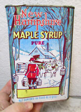vintage New Hampshire Maple Syrup empty 2 qt tin, no lid, great graphics & color picture