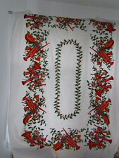 Vintage Printed Christmas Tablecloth Candles Bells Holly Horn 40x60 picture