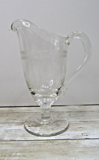 Vintage Beautiful Etched Glass Small Pitcher on stand or foot. picture