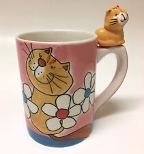Indra Cat Coffee Tea Mug Cup Kitty On Handle Hand Painted Floral~8oz picture