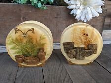 Vintage Pair of Dried Pressed Flowers Leaves Baskets Resin/Lucite Napkin Holders picture