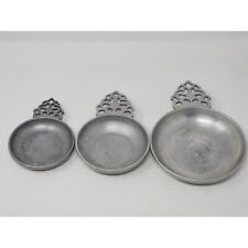 Vintage 2 RWP & 1Stede Pewter Porridge Bowls With Filigree Handle Set Of 3 picture