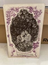 Vtg Postcard Embossed Couple & Violets 1911 (?) picture