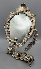 Vintage Silver Plated Swivel Vanity Seashell Ornate Angel Cherub Mirror picture
