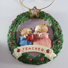 Vintage 1996 signed  Nina Aube Hallmark Ceramic Wreath TEACHER Mice Apple  picture