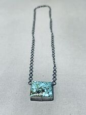 VERY COOL VINTAGE NAVAJO SQUARED SPIDERWEB TURQUOISE STERLING SILVER NECKLACE picture