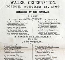 1848 Water Celebration Hymn Victorian Program Boston Nathan Hale RARE DWDD17 picture