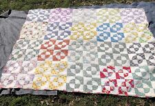 Antique Vintage All Hand Made Sewn Steeplechase Farmhouse Quilt 6x7.5 Cotton picture