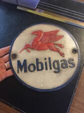 Mobil Oil Gas Cast Iron Sign Plaque Mechanic Auto Coal Collector Patina 3+ LBS picture