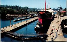 Vtg Seattle WA Government Locks Giant Tanker Passing Into Lake Union Postcard picture