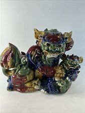Vintage Brightly Colored Ceramic Chinese Foo Dog Figurine Statue Rare picture