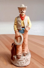 Cowboy Statue Stetson Ceramic with Mustache & Lasso Wild West Hollow Inside 6.2 picture