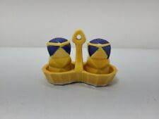 Vintage 1930s Geometric Art Deco Yellow Blue Japan Salt & Pepper Shaker w/ Caddy picture