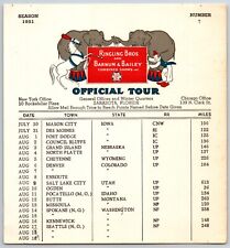1951 Ringling Bros Barnum Bailey Circus Route Card Denver Seattle Des Moines picture