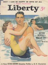 LIBERTY magazine COVER 8/26 1933 handsome lifeguard grateful girl by Thrasher picture