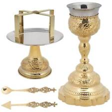 High Quality Brass Chalice Set 5 Pieces Paten Lance Divine Liturgy Eucharist picture