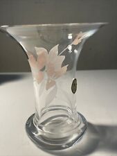 Vintage Hutschenreuther Germany Pink Floral Frosted Glass Flare Vase 5 1/2
