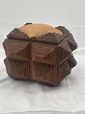 outstanding antique geometric tramp art sewing box wow pyramid multi layer 1900s picture