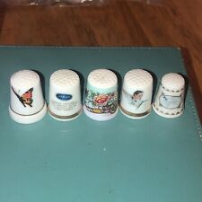 5 Vintage Porcelain Sewing Thimbles Lot # 3 Germany  ￼& Norman Rockwell ￼ picture