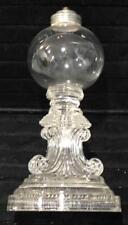 Rare Sandwich Glass Blown Font Whale Oil Lamp, Triangular Scrolled Round Base picture