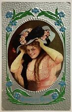Pretty Lady Titled Something Doing Vintage Embossed Postcard Posted 1911 picture