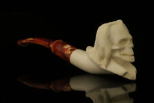 srv - Long Haired Skull Block Meerschaum Pipe with custom case M2121 picture