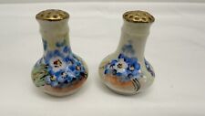 Antique Porcelain Salt & Pepper Shakers w/ Painted Red Flowers Decoration Signed picture