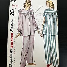 Vintage 1940s Simplicity 2598 Ruffle Old Hollywood Pajamas Sewing Pattern 16 CUT picture