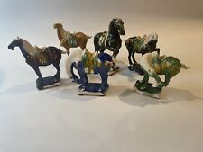 Set of 6 Colourful Chinese Horse Ceramic Figures Collection, Great Gift, Vintage picture