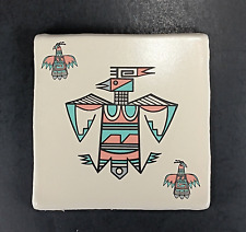 Southwest Ceramic Tile Abstract Birds Turquoise Pink Beige 4.75