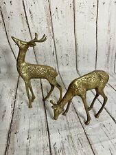 Vintage Brass Deer Pair of Spotted Deer Buck and Doe Made in India MCM picture