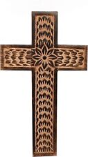 Mango Wood Wall Cross, Jesus Christ Floral Carving picture