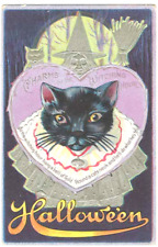 VINTAGE HALLOWEEN POSTCARD - CHARMS OF THE WITCHING HOUR   LARGE CAT picture