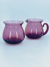 Vintage handblown amethyst glass cream & sugar bowl set Coffee Tea Accessories picture