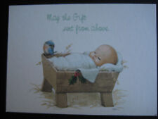 UNUSED 1989 vintage greeting card By Morehead CHRISTMAS Sleeping BabyJesus &Bird picture