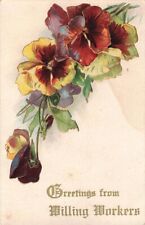 Greetings from Willing Workers Beautiful Flowers Embossed c.1909 Postcard A491 picture