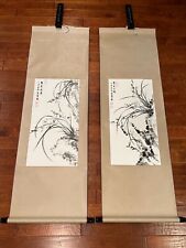 Pair of Vintage Chinese Watercolor Painting Scrolls Orchid picture