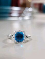David Yurman Sterling Silver 7mm Chatelaine Ring Blue Topaz & Diamond Size 6 picture