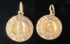 2gr Antique Solid 10k Gold Blessed Virgin Mary Repousse Medal Charm Pendant 1