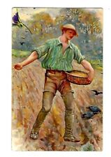 VTG Early 1900's Nister Series #10 Postcard Man With a Basket of Seeds-Birds picture