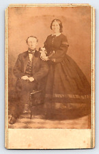 Original Old Vintage Photo Antique CDV Couple Lady Gentleman Suit Black Dress picture