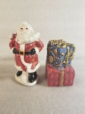 Fitz & Floyd Plaid Christmas Salt And Pepper Shakers Santa And Present Gift Set picture