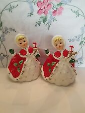 Rare Vintage Christmas Pair RELPO Christmas Holly Girl Figurine Planter A-1711  picture