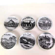 6 Vintage Porcelain Coasters Black & White German Sites Mini Plates picture