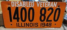 Illinois 1948 Fiberboard License Plate Very RARE disabled Veteran First Year  picture