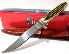 Queen Cutlery Canoe Winterbottom Jigged Bone Handles Fixed Blade Knife + Sheath picture