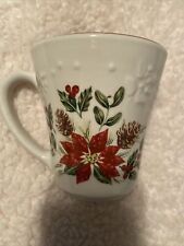 Set of 2 Longaberger NATURE'S GARLAND Pottery Poinsettia Mugs & Embossed Dish picture
