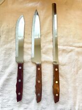 Vintage Riviera Japan Chef Knife Wood Handle Set of 3 Serrated Knives Bread Meat picture